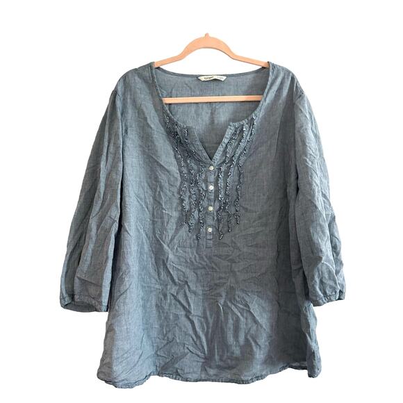 Old Navy Tops - OLD NAVY Denim Blue Chambray Cottom Ruffle Pleat Popover Top Shirt - XXL Tall